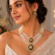 Black Meenakari Pearl Kundan Necklace Set